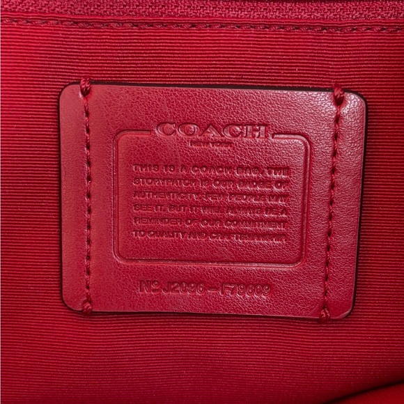 Coach Brown Signature Tote with Red Handles - Picture 2 of 9